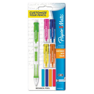 Paper Mate® Clearpoint Mix And Match Mechanical Pencil, 0.7 Mm, Hb (#2.5), Black Lead, Clear Barrels, Green Accents-assorted Tops freeshipping - TVN Wholesale